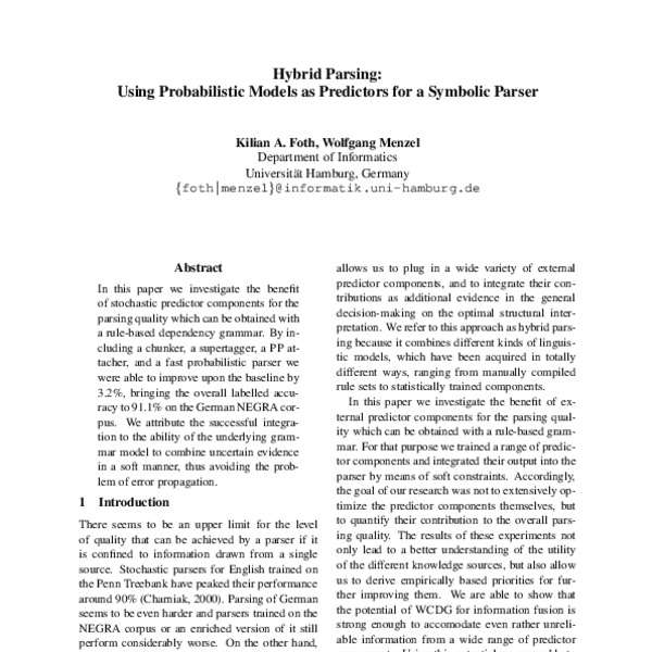 Hybrid Parsing: Using Probabilistic Models as Predictors for a Symbolic ...