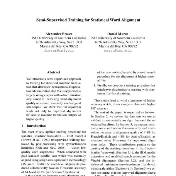 Semi-Supervised Training for Statistical Word Alignment - ACL Anthology