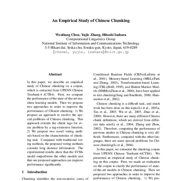 An Empirical Study of Chinese Chunking - ACL Anthology