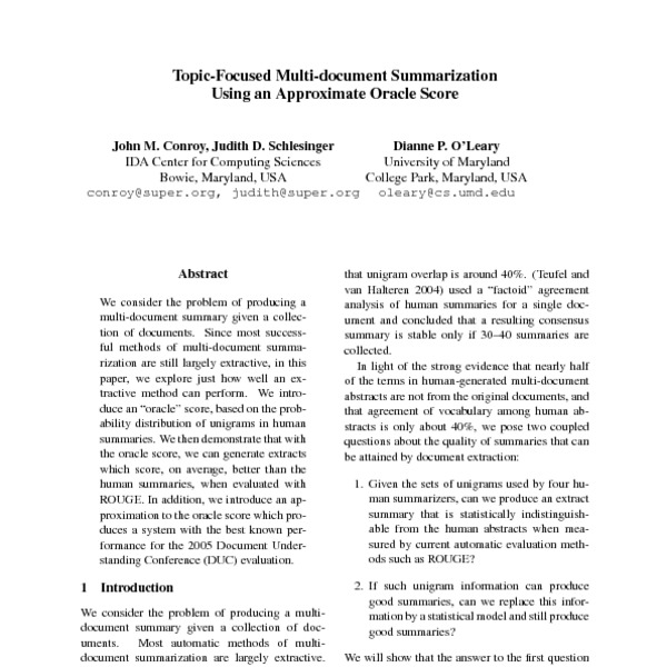 topic-focused-multi-document-summarization-using-an-approximate-oracle