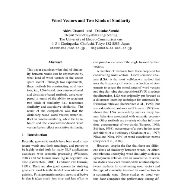 Word Vectors and Two Kinds of Similarity - ACL Anthology