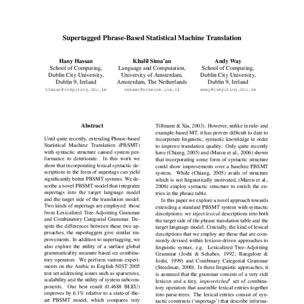 Supertagged Phrase-Based Statistical Machine Translation - ACL Anthology