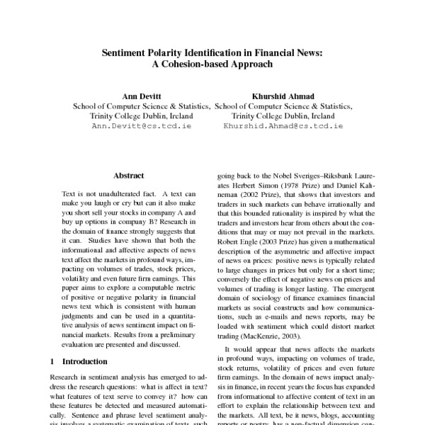 Sentiment Polarity Identification in Financial News: A Cohesion-based ...