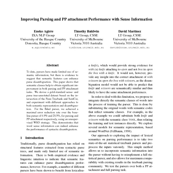 Improving Parsing and PP Attachment Performance with Sense Information ...