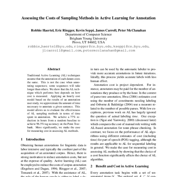 Assessing the Costs of Sampling Methods in Active Learning for ...
