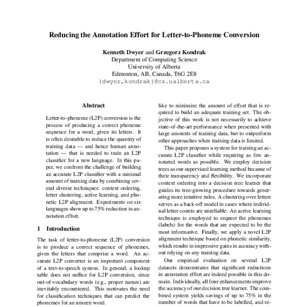 Reducing the Annotation Effort for Letter-to-Phoneme Conversion - ACL ...