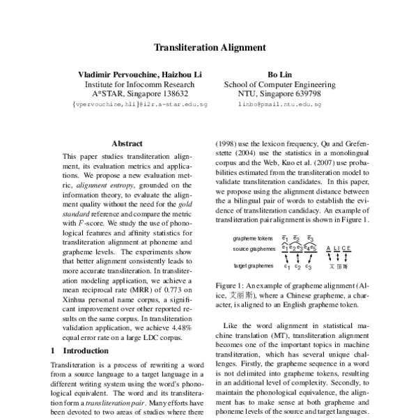 Transliteration Alignment - ACL Anthology