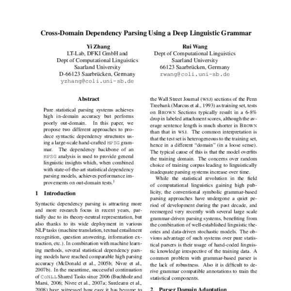 Cross-Domain Dependency Parsing Using a Deep Linguistic Grammar - ACL ...
