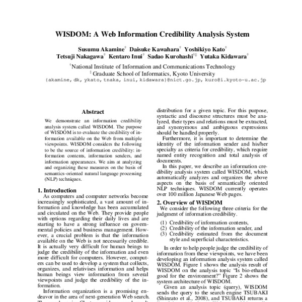 WISDOM: A Web Information Credibility Analysis Systematic - ACL Anthology