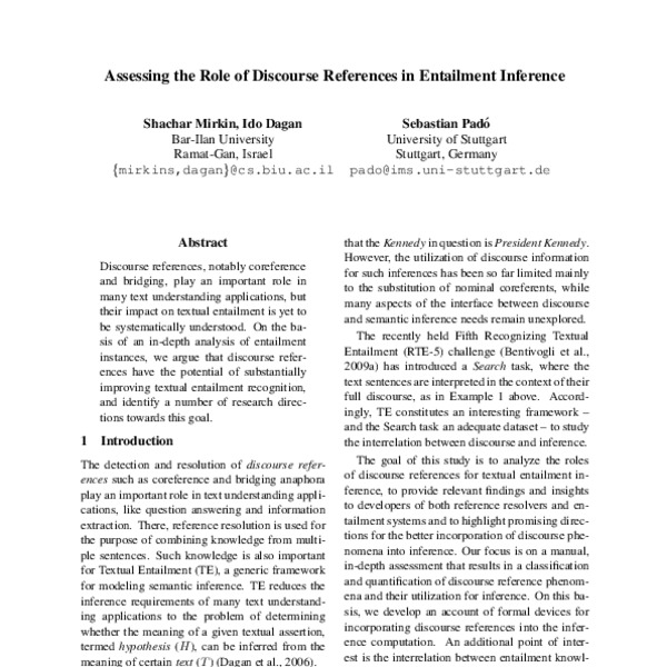 Assessing the Role of Discourse References in Entailment Inference ...