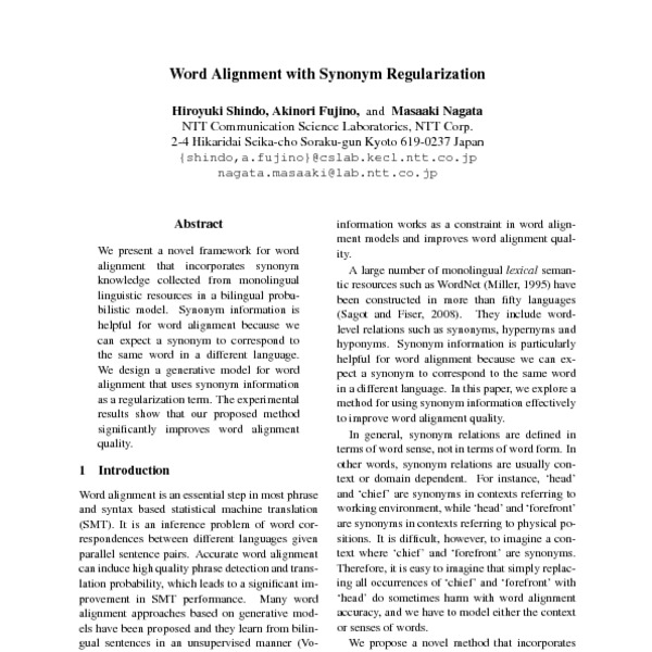 Word Alignment with Synonym Regularization ACL Anthology