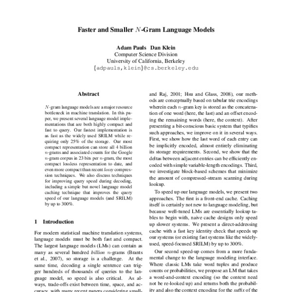 Faster and Smaller N-Gram Language Models - ACL Anthology