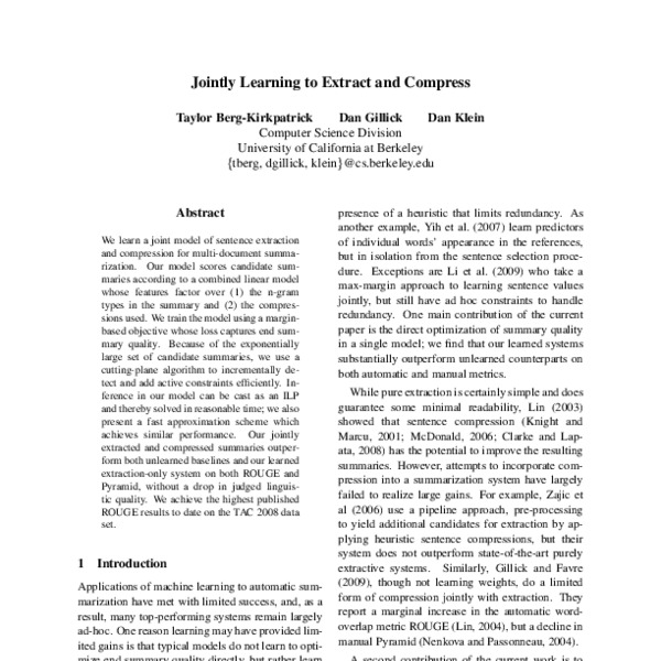 Jointly Learning to Extract and Compress - ACL Anthology