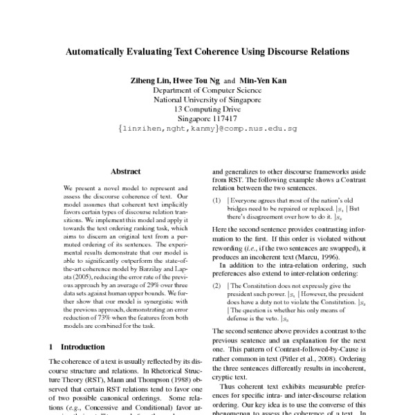 Automatically Evaluating Text Coherence Using Discourse Relations - ACL ...