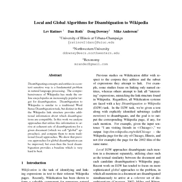 Local And Global Algorithms For Disambiguation To Wikipedia - ACL Anthology