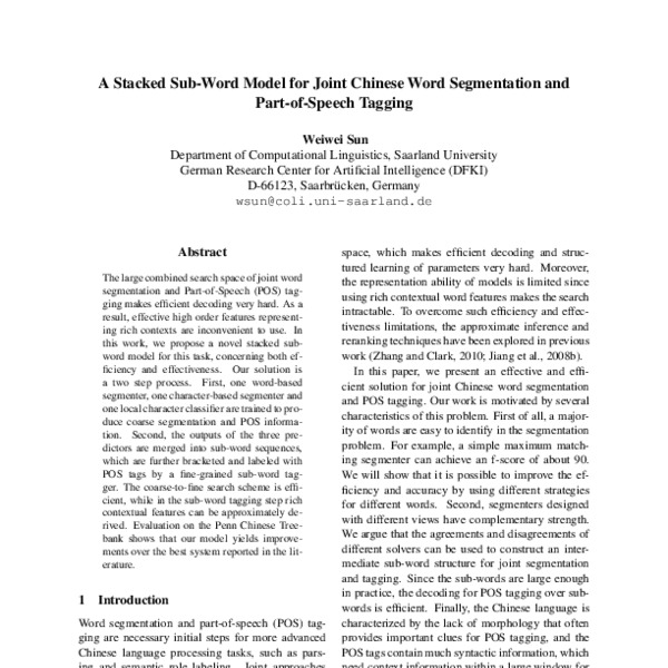 A Stacked Sub-Word Model for Joint Chinese Word Segmentation and Part ...