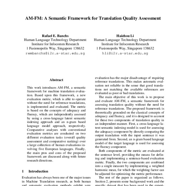 AM-FM: A Semantic Framework for Translation Quality Assessment - ACL ...