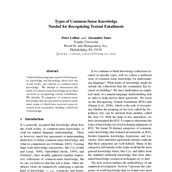 Types of Common-Sense Knowledge Needed for Recognizing Textual ...