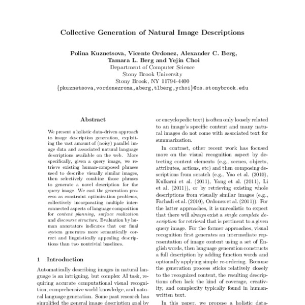 Collective Generation of Natural Image Descriptions - ACL Anthology