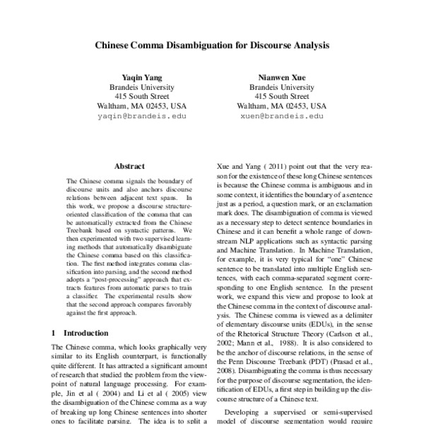 Chinese Comma Disambiguation for Discourse Analysis - ACL Anthology