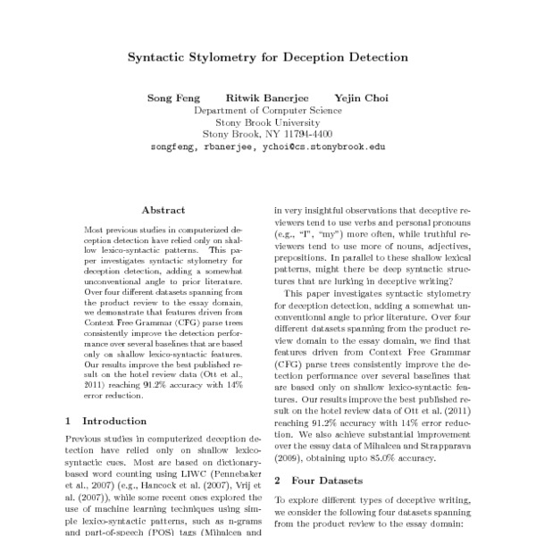 Syntactic Stylometry For Deception Detection Acl Anthology 3846