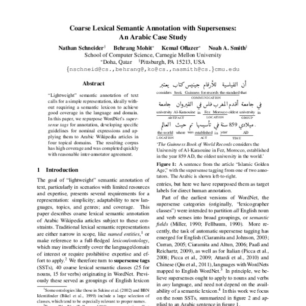 Coarse Lexical Semantic Annotation with Supersenses: An Arabic Case ...