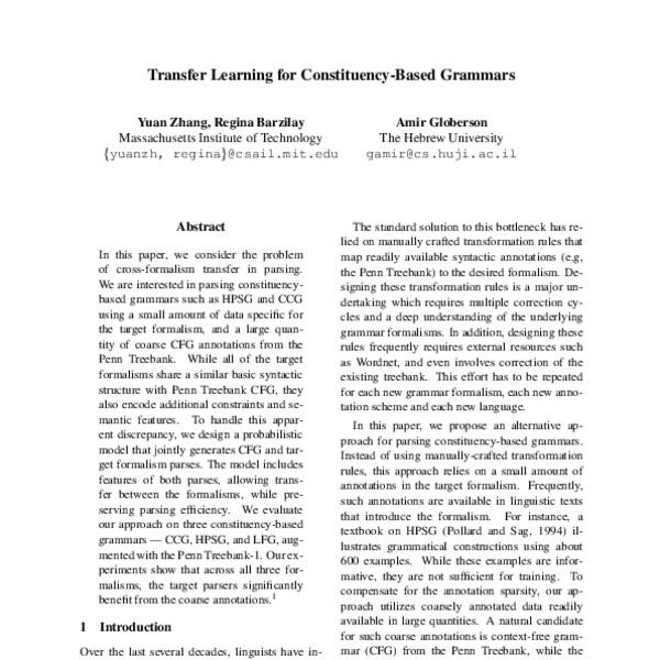 Transfer Learning for Constituency-Based Grammars - ACL Anthology
