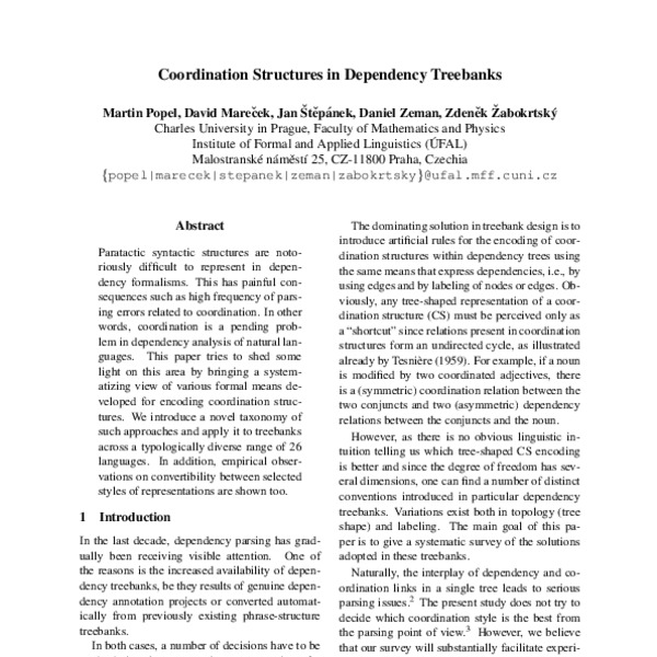 Coordination Structures in Dependency Treebanks - ACL Anthology