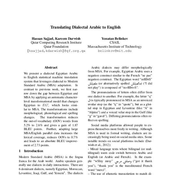 Translating Dialectal Arabic to English - ACL Anthology