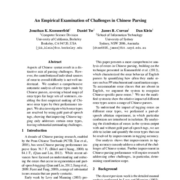 An Empirical Examination of Challenges in Chinese Parsing - ACL Anthology