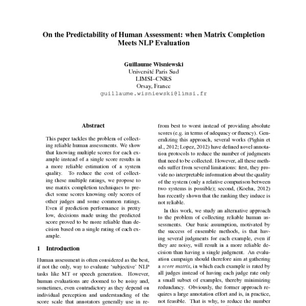 On the Predictability of Human Assessment when Matrix Completion Meets