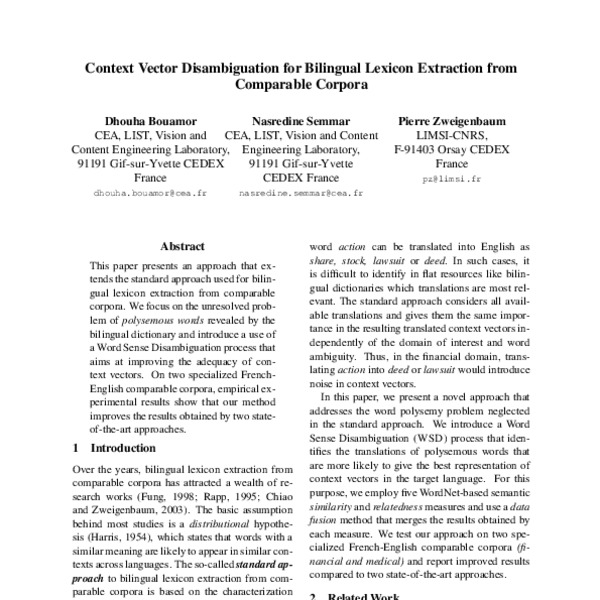Context Vector Disambiguation for Bilingual Lexicon Extraction from ...