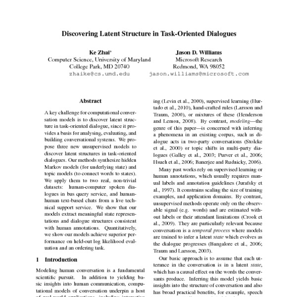 Discovering Latent Structure in Task-Oriented Dialogues - ACL Anthology