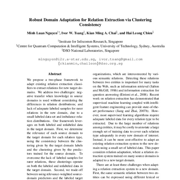 Robust Domain Adaptation for Relation Extraction via Clustering ...