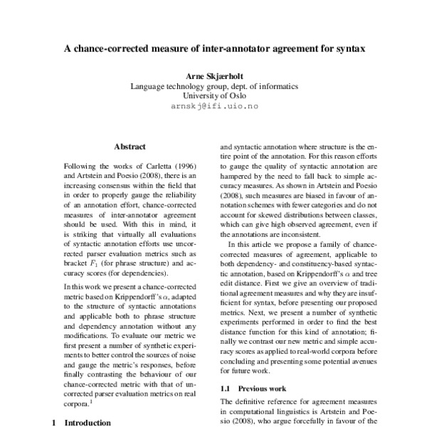 A chance-corrected measure of inter-annotator agreement for syntax ...