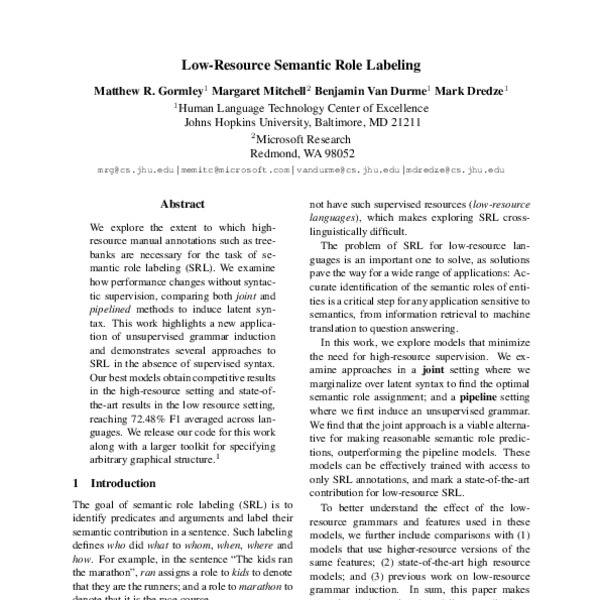 Low-Resource Semantic Role Labeling - ACL Anthology