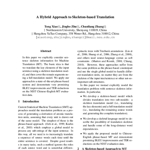 A Hybrid Approach to Skeleton-based Translation - ACL Anthology