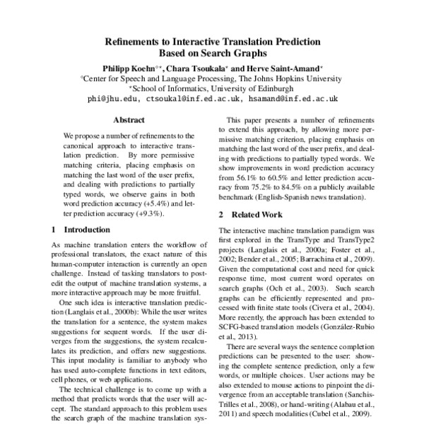 Refinements to Interactive Translation Prediction Based on Search ...
