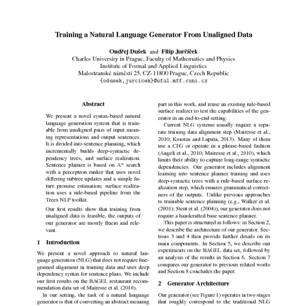 Training a Natural Language Generator From Unaligned Data - ACL Anthology