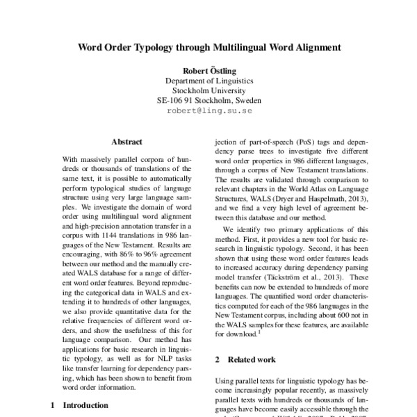 Word Order Typology through Multilingual Word Alignment - ACL Anthology