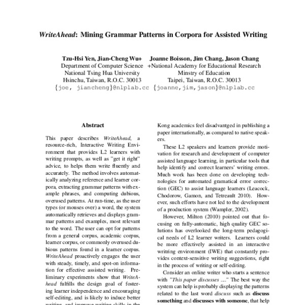 WriteAhead: Mining Grammar Patterns in Corpora for Assisted Writing ...