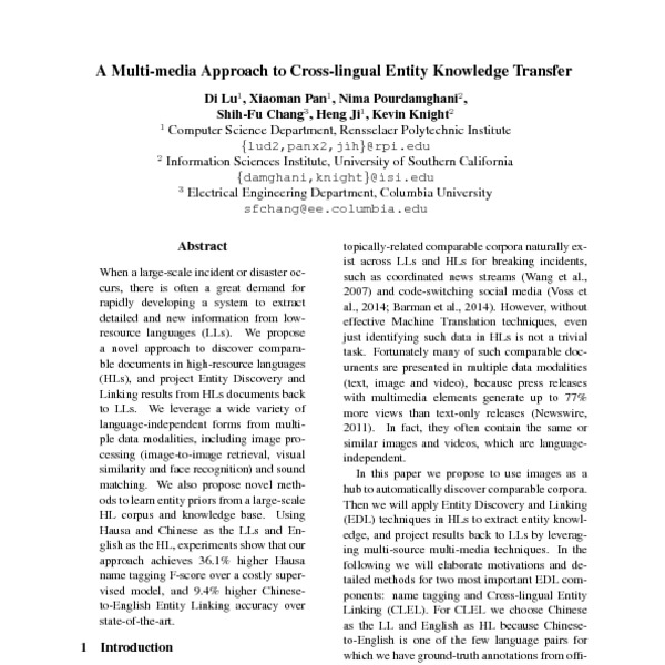 A Multi-media Approach to Cross-lingual Entity Knowledge Transfer - ACL ...