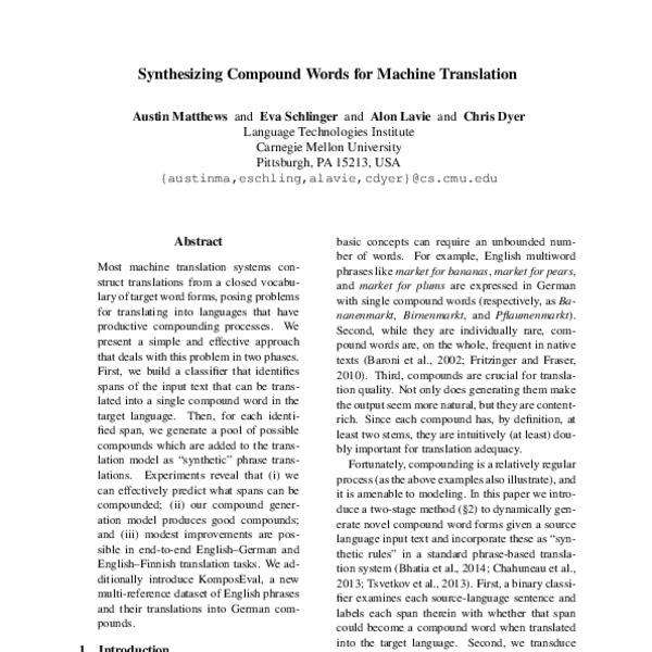 Synthesizing Compound Words for Machine Translation - ACL Anthology