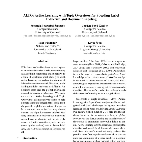 ALTO: Active Learning with Topic Overviews for Speeding Label Induction ...