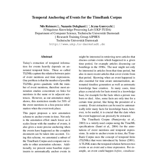 Temporal Anchoring of Events for the TimeBank Corpus - ACL Anthology