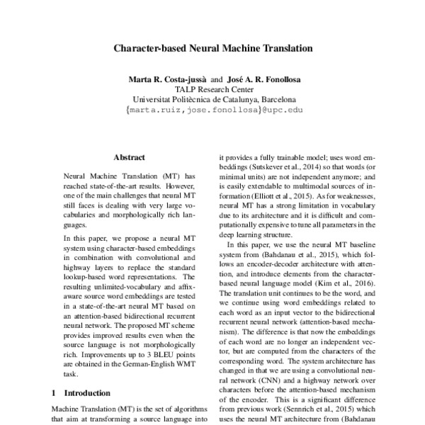 Character-based Neural Machine Translation - ACL Anthology