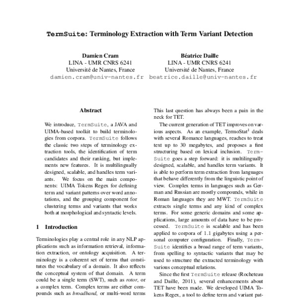 Terminology Extraction with Term Variant Detection - ACL Anthology