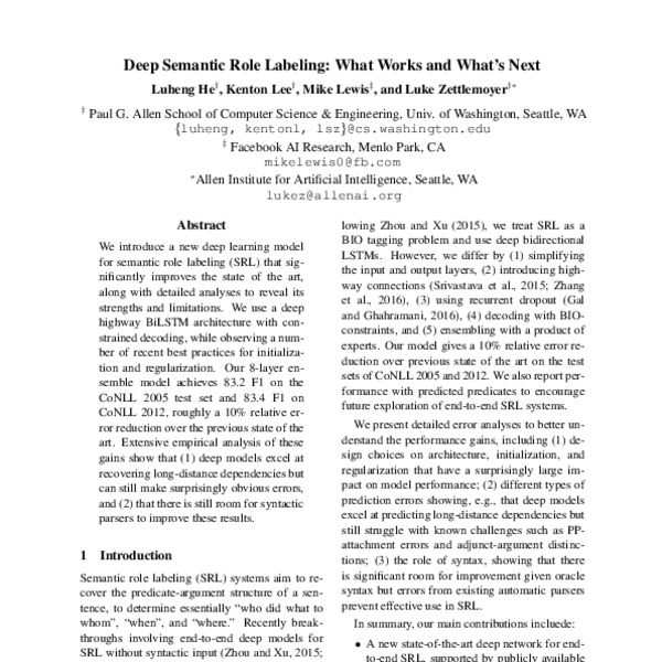 Deep Semantic Role Labeling: What Works and What’s Next - ACL Anthology
