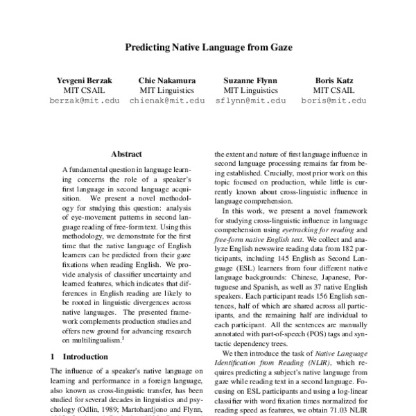 Predicting Native Language from Gaze - ACL Anthology