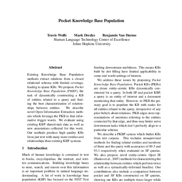 Pocket Knowledge Base Population - ACL Anthology